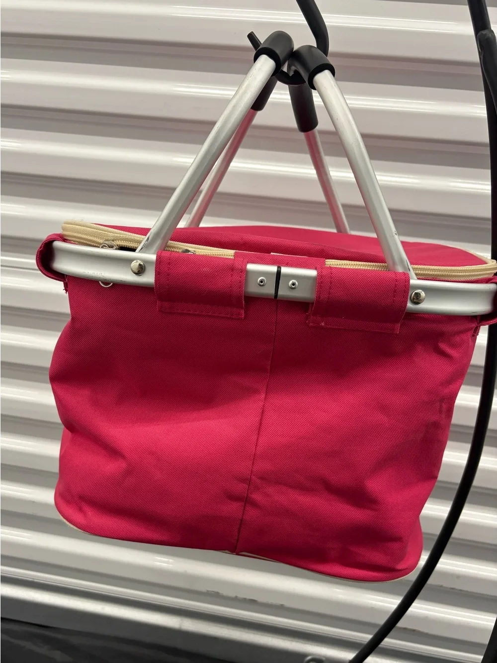 Pink Collapsible Tote Cooler Basket with Aluminum Frame